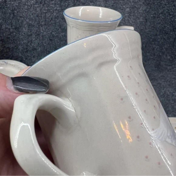 Aunt Rhody Blue Bow Country Goose Cup & Saucer Set of 3 Tienshan Stoneware - Picture 9 of 11